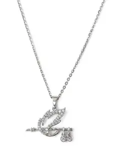 SILBERRY Rhodium-Plated Cubic Zirconia Contemporary Pendants with Chains