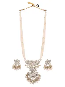 Priyaasi Gold-Plated Kundan Studded & Beads Beaded Necklace With Earrings
