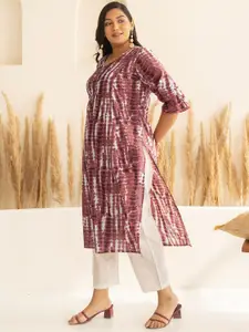 Janasya Plus Size Cotton Tie-dye Printed Straight Kurta