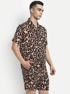 GRECIILOOKS Animal Printed Collar Shirt With Shorts