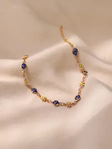 AQUASTREET 18K Gold Plated Waterproof Antitarnish Blue Evil Eye and Daisy Charm Bracelet