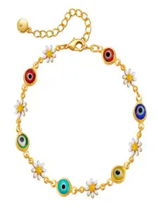 AQUASTREET 18K Gold Plated Waterproof Anti Tarnish Evil Eye and Daisy Charm Bracelet
