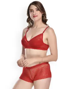 Aamarsh Pack Of 2 Self Design Cotton Non Padded Bra & Mid-Rise Briefs