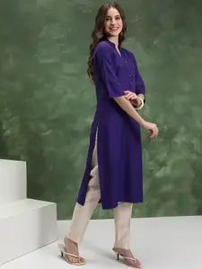 Vishudh Purple Chevron Embroidered Straight Kurta