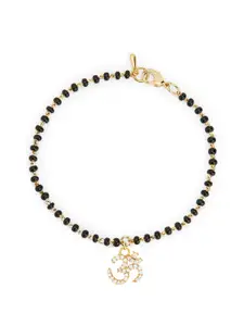 MINUTIAE Gold-Plated Crystals Studded & Beads Beaded Link Bracelet