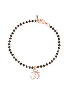 MINUTIAE Rose Gold-Plated Crystals Studded & Beads Beaded Link Bracelet