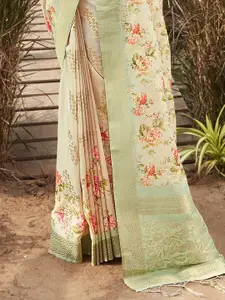 Mitera Floral Printed Zari Banarasi Saree