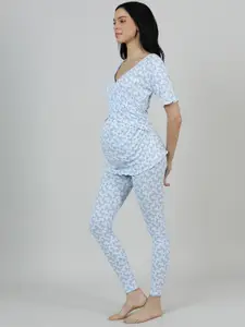 mackly Floral Printed Pure Cotton Maternity T-shirt With Leggings