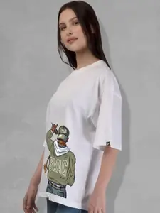 PRONK Graphic Printed Drop Shoulder Sleeves Pure Cotton Oversized T-shirt