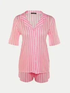 Trendyol Lapel Collar Striped Night Suit