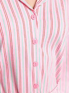 Trendyol Lapel Collar Striped Pure Cotton Night Suit