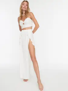 Trendyol Tasselled Detail Maxi Cover-Up A-Line Skirt With Double Front-Slit