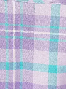 max Tartan Checks Spread Collar Roll-Up Sleeves Pocket Casual Shirt