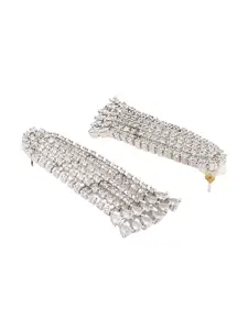AARSHVI Silver-Plated American Diamond-Studded Contemporary Drop Earrings
