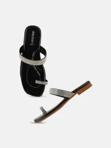 DressBerry Black Embellished One Toe Flats