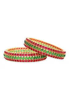 Rubans Set Of 2 Gold Plated Kemp Stone Studded Bangles