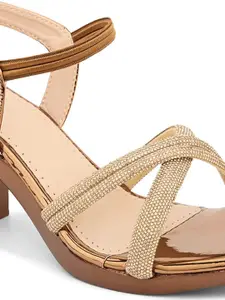 XE Looks Embellished Open Toe Backstrap Block Heels