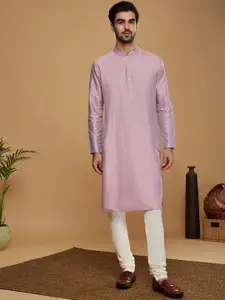 KISAH Men Self-Design Mandarin Collar Kurta Indowestern Sherwani Churidar Set