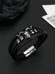 Fashion Frill Men Leather Silver-Plated Wraparound Bracelet