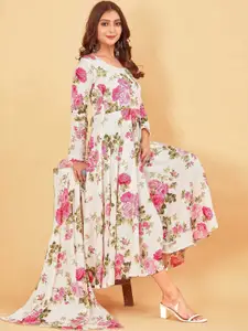 Pari THE FASHION STUDIO Floral Printed Fit & Flare Maxi Ethnic Dress With Dupatta