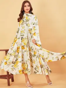 Pari THE FASHION STUDIO Floral Printed Fit & Flare Maxi Ethnic Dress With Dupatta