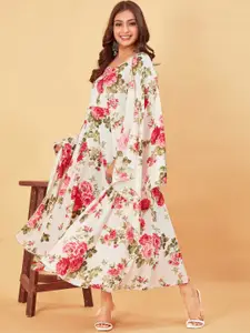 Pari THE FASHION STUDIO Floral Printed Fit & Flare Maxi Ethnic Dress With Dupatta