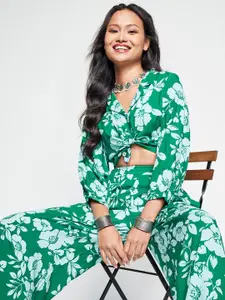 Global Desi Floral Printed Top With Trousers