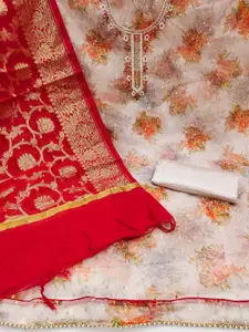 MANVAA Printed Organza Unstitched Dress Material