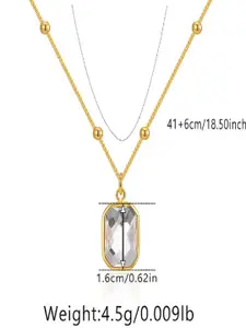 AQUASTREET 18K Gold Plated Waterproof Antitarnish Square Clear Zircon Pendant Necklace