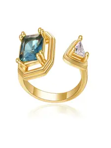 AQUASTREET 18K Gold Plated Waterproof Antitarnish Blue and White Zircon Ring