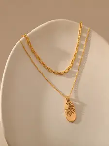 AQUASTREET 18K Gold Plated Waterproof Antitarnish Layered Chain with Sun Pendant