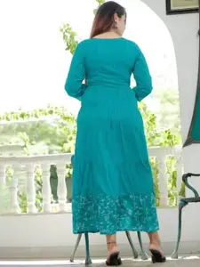 DARVIKAA COLLECTION Geometric Printed Gathered Detailed Fit & Flare Midi Ethnic Dress