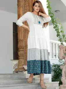 DARVIKAA COLLECTION Ethnic Motifs Printed Gathered Detailed Fit & Flare Midi Ethnic Dress