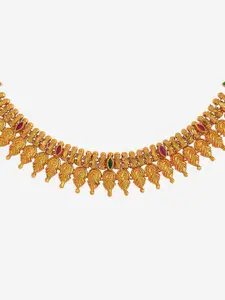 Kushal's Fashion Jewellery 92.5 Pure Silver Gold-Plated Stones Studded Antique Necklace