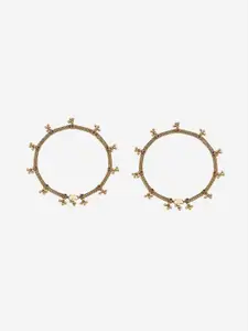 Kushal's Fashion Jewellery Set Of 2 Gold-Plated Stones Studded Copper Antique Anklets