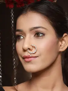 Saraf RS Jewellery Gold-Plated American Diamond Studded Ring Nosepin