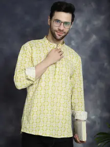 Anouk Yellow Ethnic Motifs Printed Band Collar Straight Short Kurta