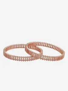 Kushal's Fashion Jewellery Set Of 2 Rose Gold Plated Cubic Zirconia Studded Bangles