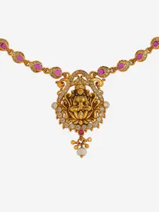 Kushal's Fashion Jewellery Embellished Bridal 92.5 Silver Stones- Temple Necklace