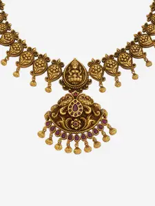 Kushal's Fashion Jewellery Gold-Plated Stone Studded Antique Necklace