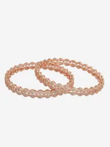 Kushal's Fashion Jewellery Set Of 2 Rose Gold-Plated Zircon Stone Studded Bangles