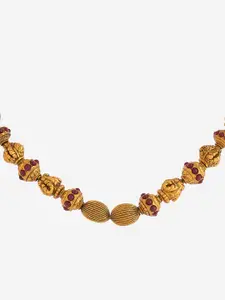 Kushal's Fashion Jewellery 92.5 Pure Silver Gold-Plated Stones-Studded Temple Necklace