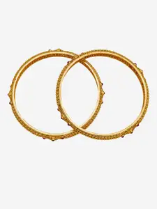 Kushal's Fashion Jewellery Set Of 2 Gold-Plated Stone Studded Antique Bangles