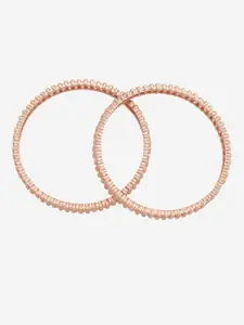 Kushal's Fashion Jewellery Set Of 2 Rose Gold-Plated CZ Studded Bangles