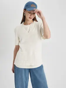 DeFacto Cable Knit Self Design V-Neck Sweater Vest