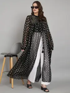 Amagyaa Self Design Embellished Longline Tie-Up Shrug