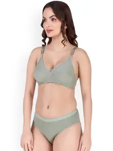 In-Curve Breathable Cotton Non-Padded Bra With Basic Briefs