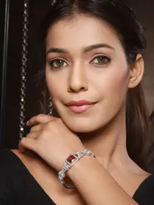 Saraf RS Jewellery Silver-Plated Cubic Zirconia Studded Bangle-Style Bracelet