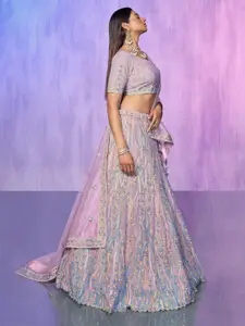 ODETTE Embellished Sequinned Semi-Stitched Lehenga & Blouse With Dupatta