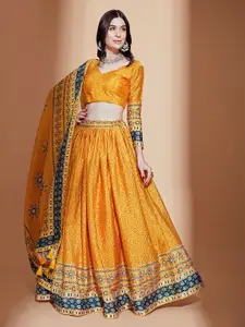 ODETTE Ethnic Motif Printed Semi-Stitched Lehenga & Blouse With Dupatta